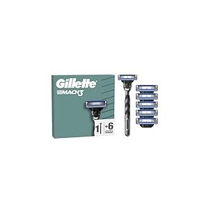 Gillette Rasoir Pour Homme Mach3 Turbo, Manche Et 6 Recharges, Cartouche Avec Un NOUVEAU Revêtement De Lame Pour Réduire La Pression Sur La Peau, Bande Lubrifiante Pour Rasage Avec Une Glisse Fluide