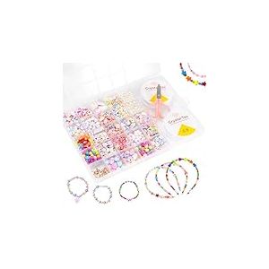 Carehabi Perle pour Bracelet Enfant Fille, Kit Perles Bijoux, Coffret Perles Set avec Cordon Elastique, Creation bracelets d'amitié Colliers pour Noël Anniversaire Fête