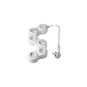 Poly Pool PP2529 Prise multi-prises Schuko avec 5 prises standard allemandes Schuko Grands 16 A, câble 1,5 mètres, fiche 16 A Franco Allemand avec languette pour extraire facilement et interrupteur