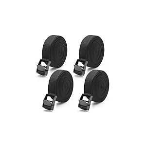 Cozary 4 Pièces Sangles d'arrimage 3M, Sangle de Serrage Largeur 20MM, Sangle Arrimage avec Boucle, Sangle Valise Voyage à Charge Maximale 250KG, Sangle Moto Remorque