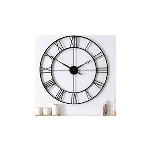 CLXEAST Grande horloge murale moderne de 76,2 cm - Grande horloge murale d&eacute;corative en m&eacute;tal avec chiffres romains - Grande horloge murale noire pour d&eacute;coration de salon, horloge murale de ferme (76,2