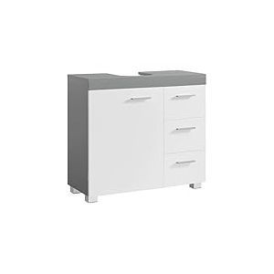 VASAGLE Meuble sous lavabo, Meuble de Salle de Bain, 3 Tiroirs Lat&eacute;raux, 2 Cases derri&egrave;re la Porte, pour Lavabos sur Colonne, avec Pieds, 30 x 70 x 64 cm, Blanc Nuage et Gris Tourterelle BBK504W02