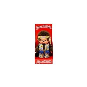 Sekiguchi 252886 - Monchhichi Original garçon Flower Power en Orange, Jaune et Bleu, Animal en Peluche Brun d'environ 20 cm