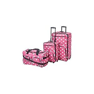 Rockland Lot de 3 valises Transparentes, Rose à Pois, Taille Unique, Melbourne Valise Rigide Extensible à roulettes pivotantes