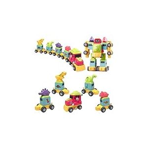 TOYABI Dinosaure Jouet, 5 en 2, Voiture T. Rex, Voiture Stegosaurus, Voiture Triceratops, combinables en Robot Dinosaure et Train Ginosaure, Cadeau pour Filles et Garçons 3 4 5 6 Ans