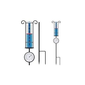 JMBay Pluviom&egrave;tre d'ext&eacute;rieur avec thermom&egrave;tre, jauge de Pluie d'ext&eacute;rieur la Mieux not&eacute;e, jauge de Pluie pour Cour, Compteur d'eau de Pluie avec Tube en Plastique &eacute;pais et Piquet en m&eacute;tal Duralbe