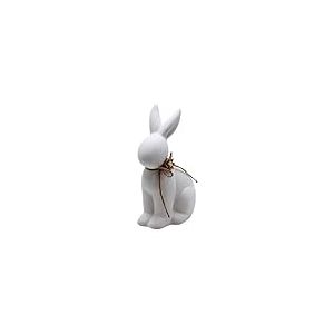 Dekohelden24 Décoration de Lapin, décoration de Pâques, Minimaliste, Lapin sans Visage et nœud en céramique Blanche, Dimensions : L/l/H : env. 12 x 7 x 15 cm, 15 cm