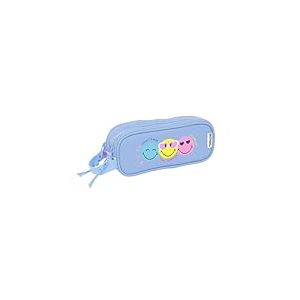 safta Smiley World Joyful - Trousse Double, Tissu Recyclable, Trousse pour Enfant, idéale pour Les Enfants d'âge Scolaire, Confortable et Polyvalente, qualité et résistance, 21 x 6 x 8 cm, Bleu