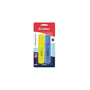 Kathay 86211998. Lot de 2 surligneurs, couleur jaune et bleu, pointe biseaut&eacute;e 4 mm