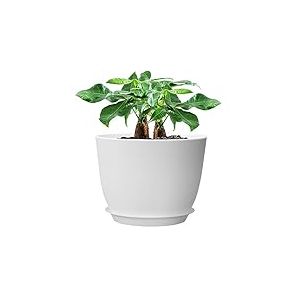 UOUZ Grand Pot de Fleurs Moderne en Plastique avec Trous Hauts et Soucoupe pour Plantes et Fleurs d'int&eacute;rieur et d'ext&eacute;rieur Blanc 30,5 cm