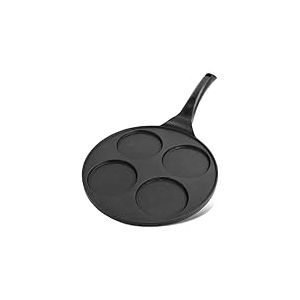 Joeji's Kitchen Poêle à Crêpe Pancakes Blinis - 4 Trous en Aluminium Antiadhésif - Poele a Crepe induction ou Gaz de 26,5 cm - Poêle à Frire pour Pancakes Crêpes blinis œufs - Noir