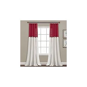 Lush Decor Rideaux à Boutons en Lin de Style Rustique - Panneau Simple plissé Bicolore - 101,6 x 213,4 cm (l x L) - Rouge et Blanc cassé
