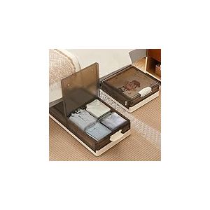 VECELO Lot de 2 bo&icirc;tes de rangement sous le lit avec roulettes, empilables sous le lit, bo&icirc;tes de rangement sous le lit avec couvercles, bo&icirc;te pliable en plastique pour v&ecirc;tements, chaussures, gris