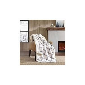 Eddie Bauer - Jeté de lit réversible Super Doux, en Peluche Ultra Douce, idéal pour Noël et éléphant Blanc, Couverture à Carreaux Confortable pour canapé (Plaid Gris, 127 x 152,4 cm)
