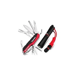 Morpilot Couteau Suisse 15-en-1 et Pierre à Feu 5-en-1, Kit de Survie Multitool avec Tournevis, Ouvre Boite et Boussole