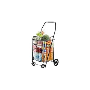 VEVOR Chariot de courses pliable avec roulettes pivotantes, chariot de supermarch&eacute; robuste, charge 40,8 kg, capacit&eacute; 39 L, panier &agrave; linge utilitaire en fer pour camping, &eacute;picerie, bagages, noir