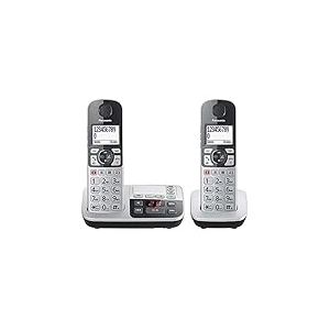 Panasonic Téléphone DECT KX-TGE522GS pour personnes âgées avec appel d'urgence (téléphone à gros boutons avec répondeur, sans fil, téléphone DUO), noir argenté, appel max. 1,5 h, écran 4,6 cm, 150 entrées, max. 330 h en veille,