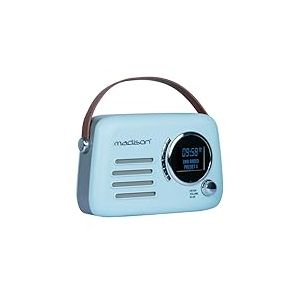 Madison - FREESOUND-VR30BL-DAB - Radio Dab+ Vintage sur Batterie Longue autonomie - Dab+, FM, Bluetooth & USB - Subwoofer à l'arrière - Bleu Mat - Vintage, Nostalgie, Retro