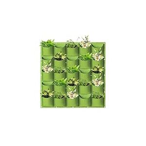 LITLANDSTAR Sacs de Plantation à Suspendre, 25 Poches Verticales à Fixer au Mur, Sacs de Plantation verticaux, Sacs de Culture pour Fleurs verdissement (1 m × 1 m, Vert)