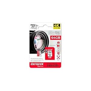 AIWA Carte mémoire MSDV30 64 Go MICROSDXC Classe 10 U3 UHS avec Adaptateur U3, A2, SDXC, IP57, 90 Mbps