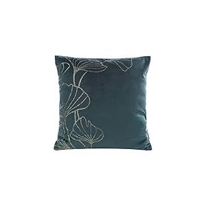 Eurofirany Housse de Coussin décorative élégante en Velours avec Impression 45 x 45 cm, Housse de Coussin Douce pour canapé, Coussin de canapé, Feuilles de Ginko, Turquoise foncé