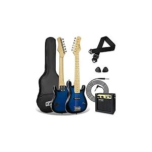 3rd Avenue Pack Guitare Électrique enfant Taille Junior 1/4 pour Débutants, Ampli Portable 5 W, Jack, Housse, Médiators et Sangle – Bleu