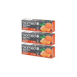 Dentifrice Biomed Citrus Fresh 97% naturel | Orange, haleine fraîche, gencives saines | Huiles essentielles de mandarine, pamplemousse et citron, arôme de fruit, végétarien, sans SLES 100 g