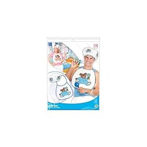 WIDMANN 66665 - Ensemble pour b&eacute;b&eacute; avec Bonnet, Bavoir, Couche g&eacute;ante, pour Hommes Adultes, Baby Showers, Enterrement de Vie de gar&ccedil;on, Carnaval, Couleur Bleu