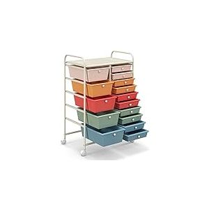 MEDIMALL Chariot de rangement à roulettes à 15 tiroirs, chariot de rangement multifonction avec roulettes, outils mobiles, scrapbooking, papier pour l'école, la maison, le bureau (couleurs mélangées)