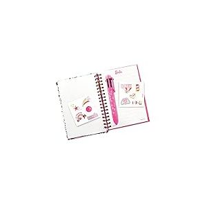 ODS - Barbie Diary Pocket, Cahier à palettes réversibles, 32 pages, avec stylo multicolore et 2 feuilles d'autocollants Barbie, 10,5 x 15 cm, âge recommandé +5 ans
