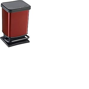 Rotho Paso Poubelle 20l avec pédale et couvercle, Plastique (PP) sans BPA, rouge métallique, 20l (29,3 x 26,6 x 45,7 cm)