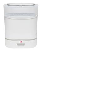 NIP Stérilisateur biberons : vaporisateur pour jusqu'à 6 biberons, tétines + accessoires, stérilisation rapide et sûre à la vapeur en seulement 9 minutes, avec arrêt automatique, blanc