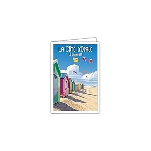 Carte postale C&ocirc;te d'Opale Cabines de Plage Sable Mer et Cerf-volants 62 Pas-de-Calais Hauts-de-France - Avec Enveloppe Blanche Format 12x17 cm - Fabriqu&eacute; en France - Illustration mini poster affiche