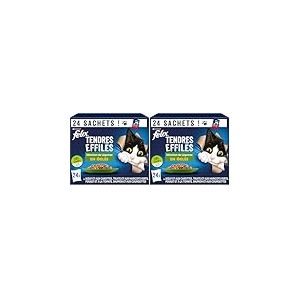 FELIX | Tendres Effilés | Chat Adulte | en Gelée | Recette 100% Complète et Equilibrée | Sélection Mixte aux Légumes : au Saumon, Truite, Bœuf et Poulet | Sachets Fraîcheurs | 24 x 85g (Lot de 2)
