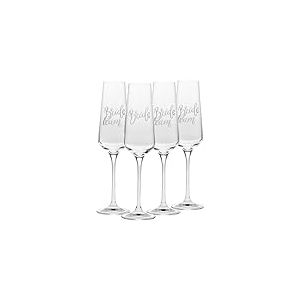Krosno – Flûtes à Champagne et Prosecco Bride & Team Bride 180 ml – Coffret de 4 Pièces – Fait Main – Verre en Cristal – Décor Blanc Mat – Pour Enterrement de Vie de Jeune Fille et Cadeau de Mariée