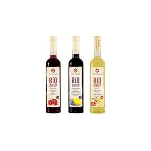 H&ouml;llinger Bio Sirop Set, 3 Bouteilles de 500ml, Framboise, Cassis-Citron et Gingembre, Ratio de Dilution 1:9, Sans Alcool