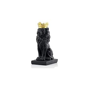 ABEESEA Statue du Roi Lion Noir avec Couronne dorée 24 carats, décoration de Maison et d'étude, Figurines de Collection, Meilleur Cadeau pour Homme
