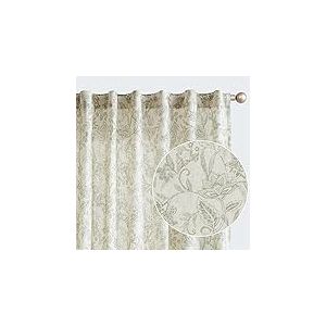 Vangao Rideaux en Lin de Style Rustique de 213,4 cm de Long pour Salon, Chambre à Coucher, Vert Vintage imprimé Floral sur Beige Semi-Transparent, Pattes arrière Passe-Tringle 2 Panneaux