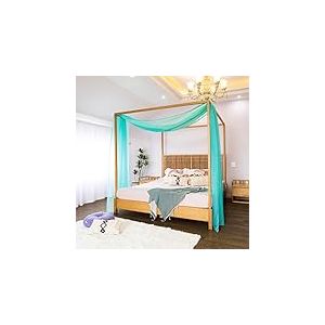Linentalks Rideaux de lit Turquoise pour Grand lit et lit Double, &eacute;charpe de lit Bleu Tiffany, cantonni&egrave;re Transparente sur lit, 4 Rideaux &agrave; baldaquin, 1 Rideau de baldaquin de 132 x 571 cm