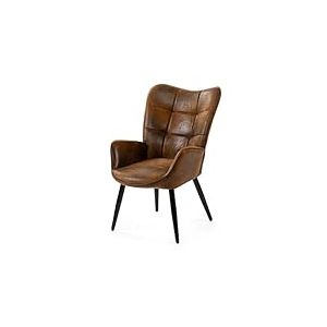MEUBLE COSY Fauteuil de Salon Chambre Scandinave Chaise Coiffeuse avec Accoudoirs et Assise Épais Pied Métal Rembourré en Suédine Marron