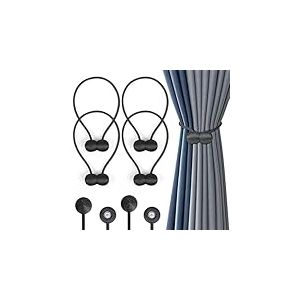 Romon D'embrasses de Rideaux, 4 Embrasse Rideau Magnétiques Attaches Rideau, Attaches de Rideau Support Attaches, Rideaux Embrasses à Rideaux Attaches de Rideaux pour Décoration de Maison Bureau, Noir