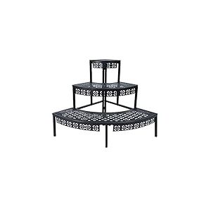 aboxoo &Eacute;tag&egrave;re d'angle &agrave; 3 niveaux pour pots de fleurs, &eacute;tag&egrave;re d'angle en m&eacute;tal pour int&eacute;rieur et ext&eacute;rieur (noir, demi-cercle)