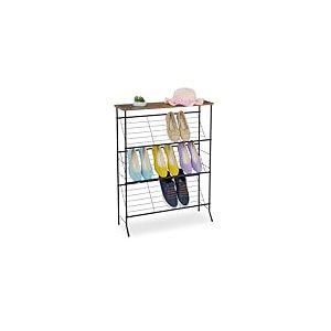 Relaxdays Meuble à Chaussures, pour 9 Paires, Design Industriel, H x L x P : 89,5 x 70 x 23,5 cm, Noir et Marron
