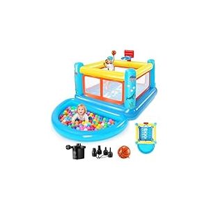 Ch&acirc;teau Gonflable pour Enfants de 3 &agrave; 6 Ans - Petite Maison de Jeu Gonflable en PVC avec Coussin rebondissant, Piscine &agrave; balles Amovible, Panier de Basket et Jeu rebondissant, Pompe &agrave; air Incluse