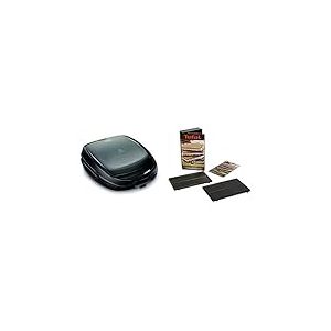 Tefal sw341b Snack Time avec appareil multifonctionnel comprenant 2 ensembles de plaques, 700 W, gris/noir & Coffret Snack Collection de 2 plaques gaufrettes + livre de recettes