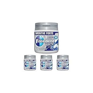 FREEDENT WHITE - Chewing-gum Menthe Forte sans sucres - Bo&icirc;te de 60 drag&eacute;es - Pr&eacute;parez la rentr&eacute;e - 84g (Lot de 4)