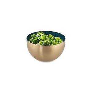 Relaxdays Saladier, INOX, 1 Litre, mélangeur Rond pour Cuisiner et Servir, diamètre 15 cm, Cul de Poule, Vert-doré