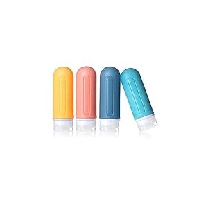 Diboniur Flacons en Silicone - 4Pcs Étanches Bouteille Vide , Kit Avion, Accessoires de Voyage Aéroport Aérien pour shampoo, creme, liquidi e Lotion (89ml), Jaune