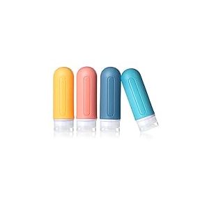 Diboniur Flacons en Silicone - 4Pcs Étanches Bouteille Vide , Kit Avion, Accessoires de Voyage Aéroport Aérien pour shampoo, creme, liquidi e Lotion (89ml)