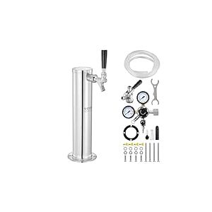 VEVOR Kit Colonne &agrave; Bi&egrave;re Un Seul Robinet, Distributeur de Bi&egrave;re Boisson en Acier Inoxydable, Tireuse &agrave; Bi&egrave;re avec R&eacute;gulateur &agrave; Double Jauge W21,8 et Coupleur de F&ucirc;t Syst&egrave;me S, pour Bar Restaurant